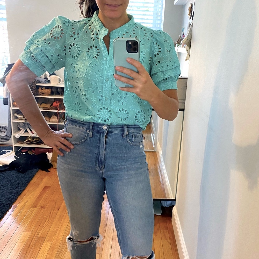 J.Crew Puff-sleeve popover top in eyelet